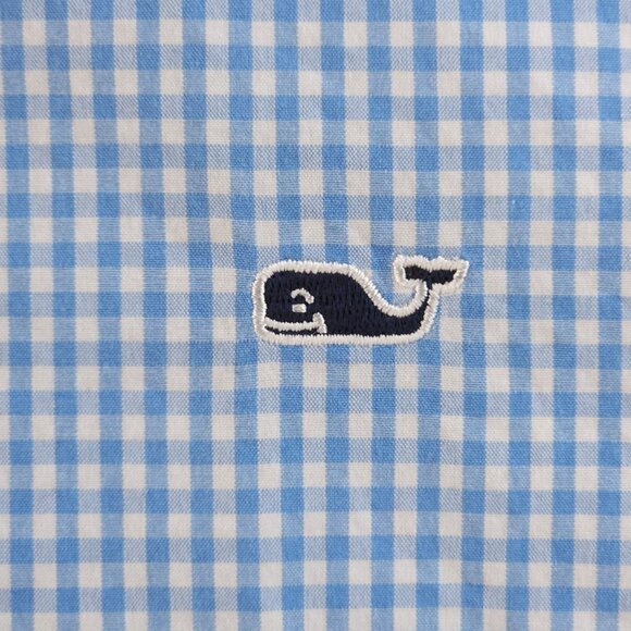 Vineyard Vines Check Whale Button-Down Large Cotton Blue Casual Long Sleeve Men - Picture 7 of 16